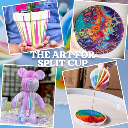 LET'S RESIN Silicone Split Cups, 4-Pack, 2-5 Channels, White | Thick reusable split cups with 2-5 channels help separate colors for resin crafts, fluid art and acrylic pouring - size: 4 Cups (15 oz)