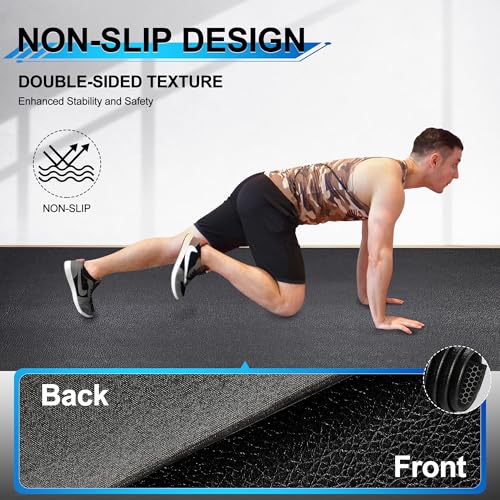 BesWin Large Exercise Mat 8' x 4'(6mm), Extra Thick Workout Mats for Home Gym Flooring, High Density Non-Slip Gym Mats Fitness Mat for Cardio, Weights, Jump Rope, Fitness - Use With or Without Shoes