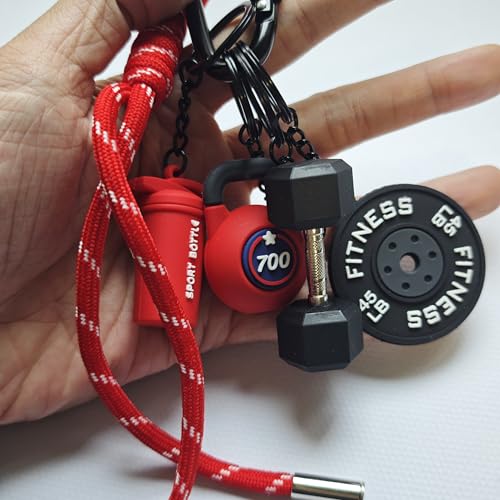 Fitness Keychain Barbell Dumbbell Keychain Bag Purse Charms Gym Lovers Fitness Enthusiast Gift Bag backpack Charms - color: Red+black
