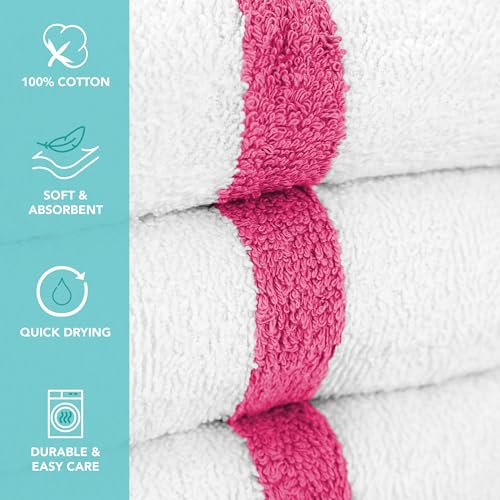 Arkwright White Hand Gym Towels - Pack of 12 - Bulk 100% Cotton Soft Quick Dry Sweat Absorbent Hotel Quality Towels for Workout, Bathroom, Spa, Pool, 16 x 27 in, Pink - color: Pink, size: 16 x 27 in. (Pack of 12)