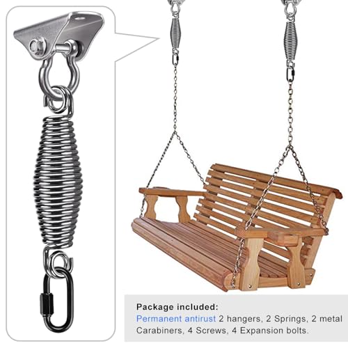 SELEWARE Porch Swing Hanging Kit Stainless Steel Swing Hangers with Spring - color: 180° Swing Hanger With Spring (2 Pack)