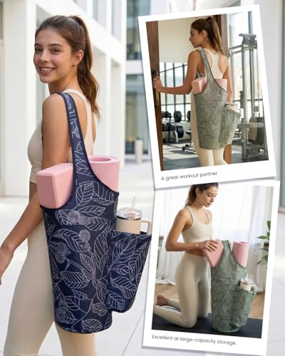 sportsnew Yoga Mat Bag for Women with 40oz Water Bottle Pocket, Pilates Bag - color: Navy Blue