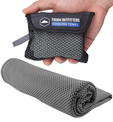 Tough Outdoors Cooling Towels for Neck Face - Neck Cooling Towel for Hot Weather Yoga Sports Golf Sweat - Instant Cold Towel - color: Light Gray, size: Single Pack