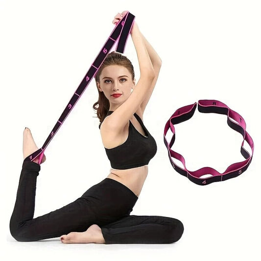 8 Loop Yoga Stretching Strap for Physical Therapy - Non-Elastic Exercise Band for Pilates, Yoga, Stretching for Women & Men,Pink