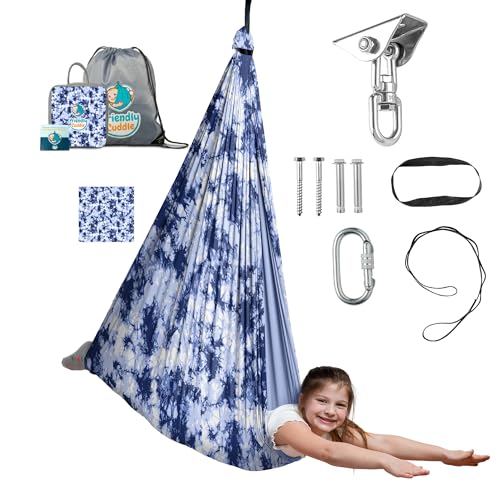 Compression Sensory Swing Adult & Kids, Indoor Outdoor Pod, Holds 300lb | indoor sensory swing for kids, outdoor sensory swing indoor, sensory swing kids, sensory toys, 360 swivel hammock swing - color: Blue Petal