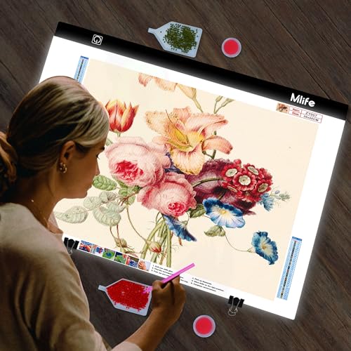 Mlife A2 LED Light Pad for Diamond Art Painting Light Board with 3 Brightness, Tracing Light Board with USB Cable & 4 Fasten Clips for Sketching, Animation, Drawing, Diamond Art Painting Supplies - style: A2