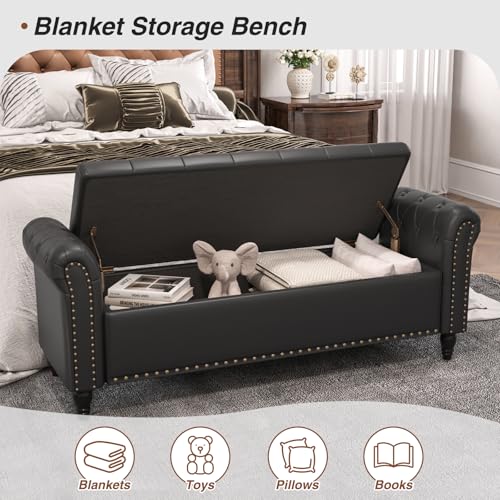 FiveWillowise 65" Bedroom Bench, End of Bed Bench with Storage, Black - color: Black, size: 65-inch