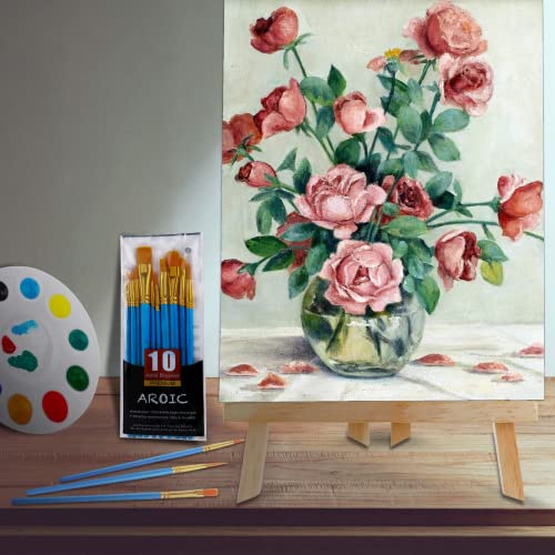 AROIC 96 PCS Painting Supplies Set with Easels | 8 PCS Wood Easels, 8 Packs 80 Brushes with Nylon Brush and 8 PCS Palettes, Tabletop Wooden Art Easel for Kids & Adults - style: 96Pcs(8 Sets)