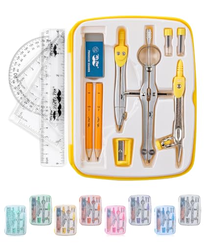 Mr. Pen- Geometry Set, 13 pcs, 3 Metal Compasses, Protractor, 6" Ruler | 45° & 30°/60° Set Squares, Pencils, Lead Refills, Sharpener & Eraser for Math, Drafting & Classroom Use | 45° & 30°/60° Set Squares, Pencils, Lead Refills, Sharpener & Eraser for Mat