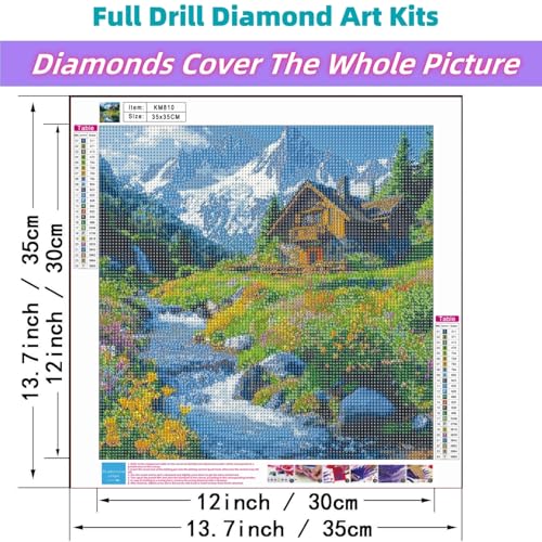 5D DIY Wildflower Wooden House Diamond Art Kits for Adults13.8x13.8 inch | Full Round Drill Diamond Paintings Kits for Beginners,Paint by Diamonds Dot Art Crafts,for Home Wall Art Decor - color: KM810-1