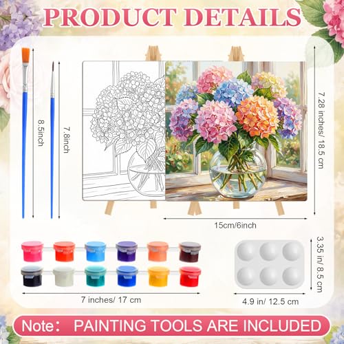 Supervitae 72 Piece Rustic Flowers Square Pre Drawn Canvas Kit 8" Paint and Sip Kit for Adults Painting Party Pre Printed Canvas DIY with Pictures Paints Easels Brushes for Party Gifts - size: 8", style: Rustic Flowers