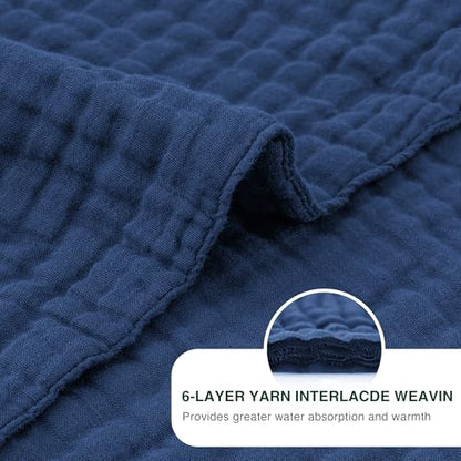 Love's cabin 100% Cotton Muslin Blanket, 6 Layer Lightweight Breathable Gauze King Size Blanket 108 x 90 Inches, Soft Summer Blanket for Bed, Dark Blue - color: Dark Blue, size: King(108"x90")