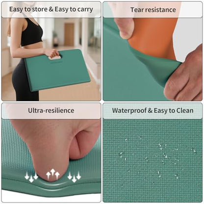 Yoga Knee Pad- Foldable Non-Slip POE Cushion - color: Peacock Green + Cheese Orange