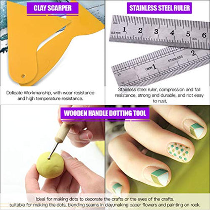 Swpeet 26Pcs Modeling Clay Sculpting Tools Kits, Handle Double-Sided Set, Watercolor Pens, Wooden Dotting Tools, Plastic Ball Rod Stylus Modeling Tools, Clay Roller, Clay Scarper for Clay Sculpture