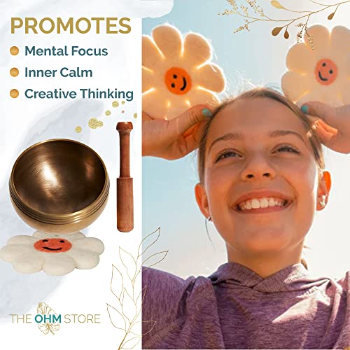 Ohm Store Pure Bronze Singing Bowl Set — Hand Crafted Tibetan Sound Bowl for Meditation and Mindfulness Practices — Little Ohmies Sprout Character Pillow for Kids, Teens, and Adults - style: Sprout