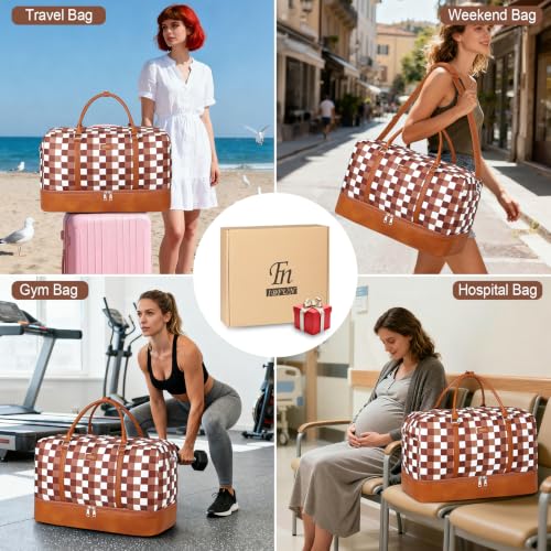 IBFUN Weekender Bags for Women, 21" Travel Duffle Bag with Shoe Compartment - color: F1-Brown