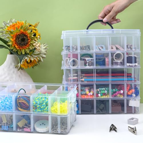 Bead Organizer 7 Tier 70 grid Stackable Craft Tackle Storage Container | Stackable 7-Tier Design, 70 Compartments, for Beads Washi Tape Toys Crafts and Sewing Supplies - color: Clear, size: 7 tier