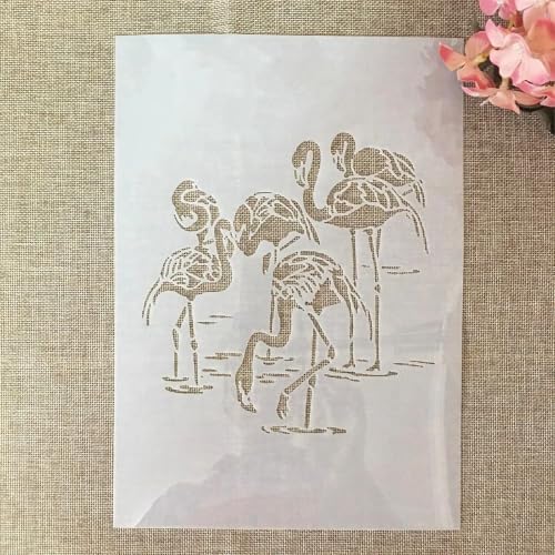 TIAMECH A4 Reusable Flamingo Stencil for Painting | Waterfowl Pond Layering Template, DIY Wall Art, Wood Furniture, Scrapbook & Crafts (8.3x11.7inch) - style: Many Flamingos