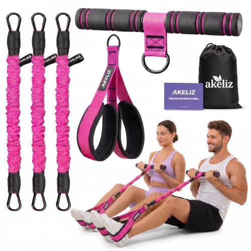 Pedal Resistance Band with Handle, 3 Tube Adjustable Foot Pedal Resistance Bands for Abs, Core, Arm, Leg, Sit Up Exercise Equipment for Women Men, Multifunction Tension Rope Home Workout - color: Pink
