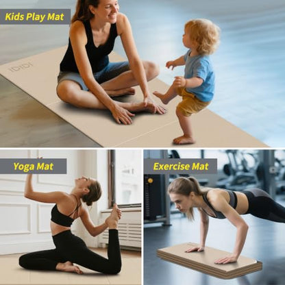 Foldable Yoga Mat Extra Large 74"×31.5" | Double-Sided Non-Slip,Extra Wide Foldable Design,8mm Extra Thick,Exercise Mat for Home, Studio and Travel Use - color: Beige+Black