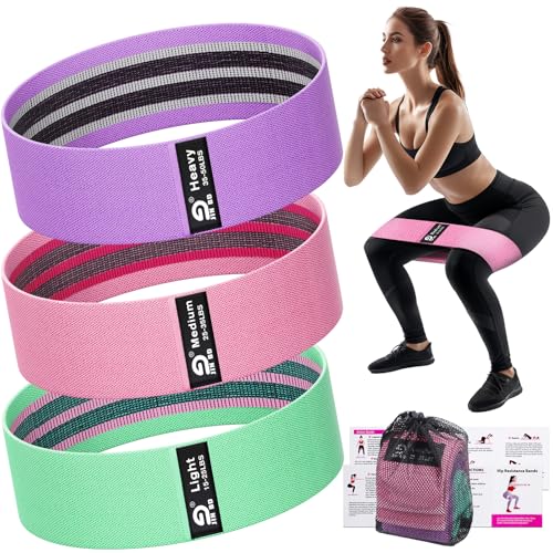 Booty & Resistance Bands – 3 Level Non-Slip Fabric Exercise Bands for Legs & Glutes, Women & Men, Squats, Hip Thigh Training, Yoga, Pilates, Home Workout - color: Green - Pink - Purple