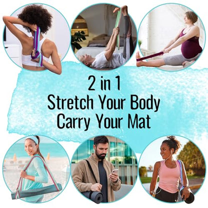 TECEUM 2 IN 1 Yoga & Mat Strap for Stretching – Cotton – 6/8/10 ft - color: Purple Blue, size: 8 ft