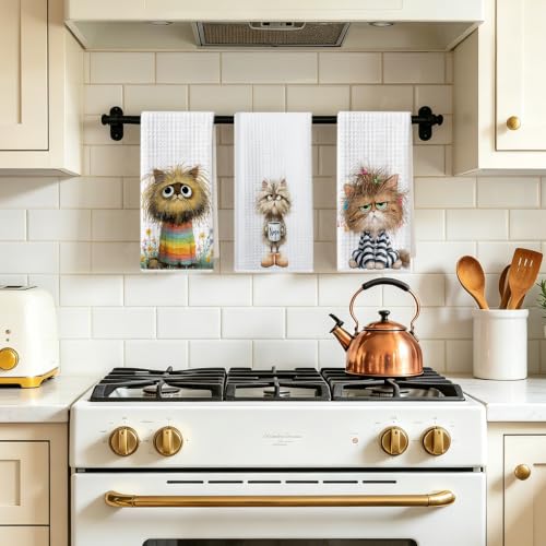3 Pcs Funny Cat Kitchen Towels, Cute Cats Gifts Reusable Hand Towels-02 - color: Multi 1628