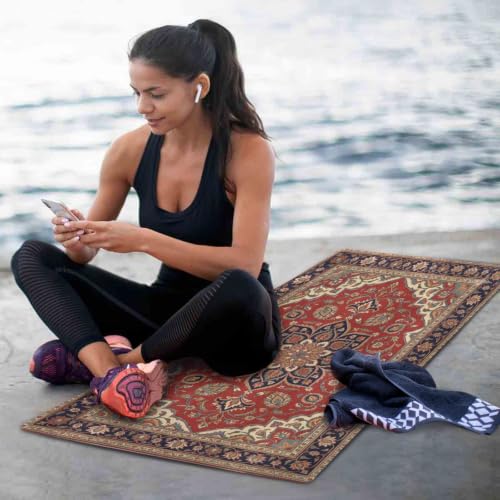 Kigai Travel Yoga Mat 71" x 24" Non Slip Natural Rubber Foldable Exercise Mat Ultra Thin 1.5mm Lightweight for Fitness, Pilates & Home Workout, Persian Design