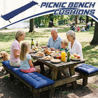 BreezeHug 2 Pcs Picnic Bench Cushion 6' Waterproof Outdoor Picnic Table Seat Cushion with Durable Straps and Buckles, 72" (6ft) x 10" x 3" Tufted Fade Resistant, Folding & Easy to Carry(Navy Blue) - color: Navy Blue, size: 72 x 10 x 3 inches