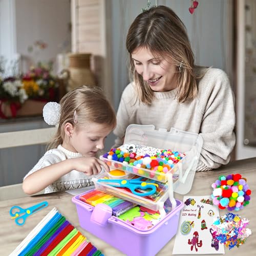 3000 Arts and Crafts Supplies for Kids Craft Kit Craft Box with Pipe Cleaners Arts and Crafts for Kids Age 4-6, 6-8, 8-12 DIY School Supplies Materials Set Toys Gifts for Girls Boys Toddlers, Purple - color: purple