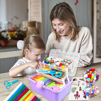 3000 Arts and Crafts Supplies for Kids Craft Kit Craft Box with Pipe Cleaners Arts and Crafts for Kids Age 4-6, 6-8, 8-12 DIY School Supplies Materials Set Toys Gifts for Girls Boys Toddlers, Purple - color: purple