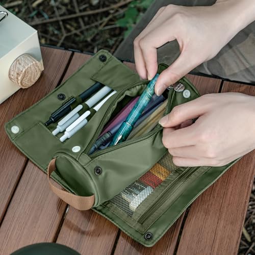 Lanxivi Large Capacity Pencil Case Roll Up Design Multifunctional Pencil Holder Pouch Stationery Pen Bag for Teen Girls and Boys Camping style - Green - color: Green