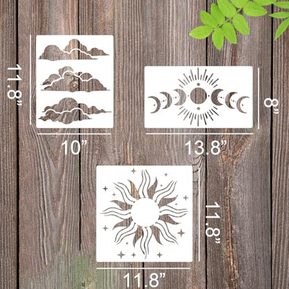 Moon Stencils for Painting Celestial Stencils Moon Phrase Stencil | Reusable Circular Stars Sun Clouds Stencil for Painting on Canvas Wood Furniture Fabric Walls - style: Moon