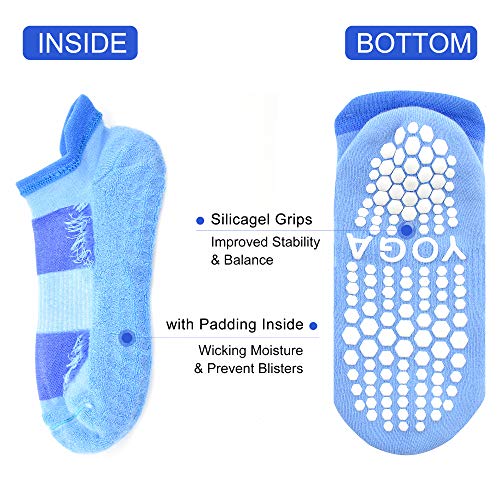 Busy Socks 2 Pack Women Ankle Non Slip Yoga Pilates Grip Socks with Cushion | Anti Skid Slipper Arch Support Socks for Barre Bikram Dance Trampoline Fitness Hospital Home Floor Walking Jogging Cardio - color: 2 Pairs Black/Blue
