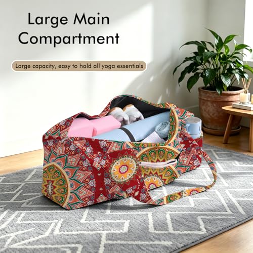 Yoga Mat Bag Large Yoga Bag and Carrier with Strap Zipper and Pockets Fits All Your Stuff Yoga Tote Pilates Bags for Women Fit Most Size Mats - color: Red