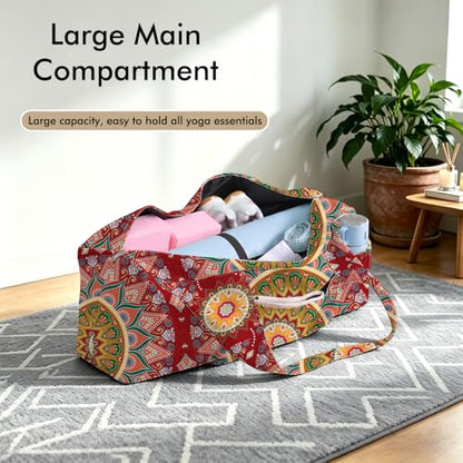 Yoga Mat Bag Large Yoga Bag and Carrier with Strap Zipper and Pockets Fits All Your Stuff Yoga Tote Pilates Bags for Women Fit Most Size Mats - color: Red