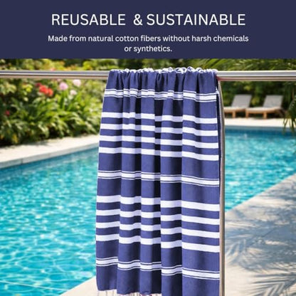 WeWove Turkish Peshtemal Beach Towels Large 39x70 Inch Set of 2-100% Cotton Soft Quick-Drying Absorbent Washable - Versatile for Beach Pool Spa Picnic Travel or Bath Use - Turkish Towels Blue - color: Blue