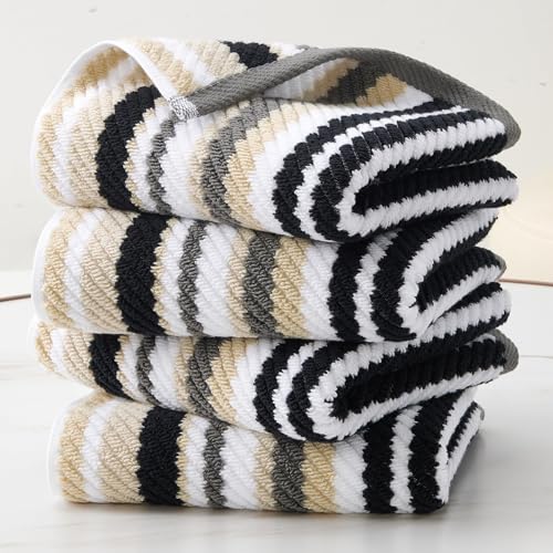 VOOVA & MOVAS Bathroom Hand Towels 4 Pack, 100% Cotton, 16x27 in - color: Gray + Black Striped, size: 4 PC Hand Towels (16"x27")