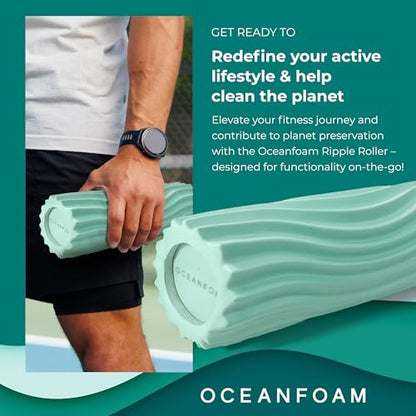 Oceanfoam Ripple Travel Foam Roller (11" x 3.35") Firm Mini Foam Roller for Physical Therapy, Deep Tissue Massage, Back Pain - High Density, Ergonomic Wave Textured - Yoga, Pilates, Exercise (Seafoam) - color: Seafoam