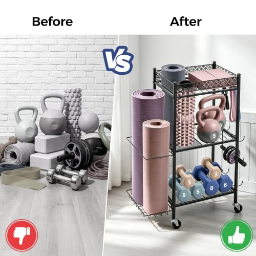 Yoga Mat Storage Rack with Wheels Home Gym Essentials