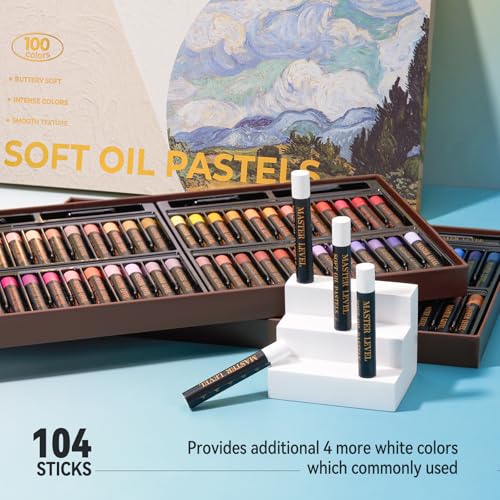 LIGHTWISH Professional Oil Pastels, 100 Vibrant Colors Plus 4 White, Set of 104, Creamy and Pigmented Artist Soft Oil Pastels for Blending, Layering & Shading - color: 100 Colors(104 Sticks)