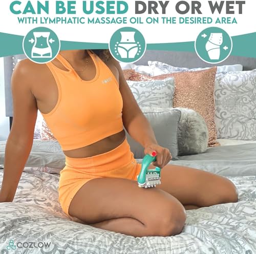 MyoRelease Lymphatic Drainage Massager - Green - Handheld Massage Roller | Cozlow - fascia release massage tool for shoulder, neck, belly, thigh, leg, back, glutes - helps reduce cellulite appearance - color: Green