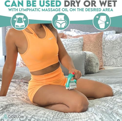 MyoRelease Lymphatic Drainage Massager - Green - Handheld Massage Roller | Cozlow - fascia release massage tool for shoulder, neck, belly, thigh, leg, back, glutes - helps reduce cellulite appearance - color: Green