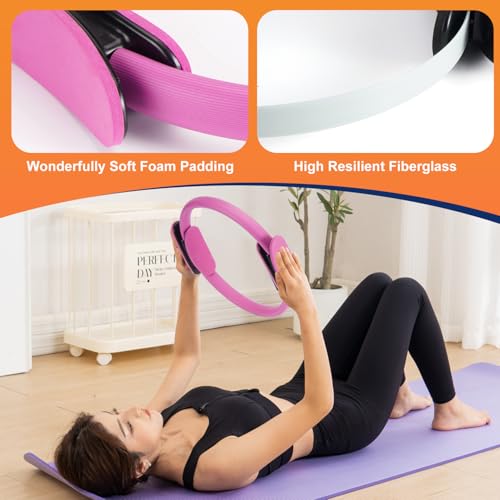 Tsikavo Pilates Ring, Pilates Ring Circle and Ball Set, 12 Inch Magic Circle Pilates Ring,9 Inch Small Exercise Ball,Resistance Bands Set, Home Pilates Equipment for Women - color: Pink