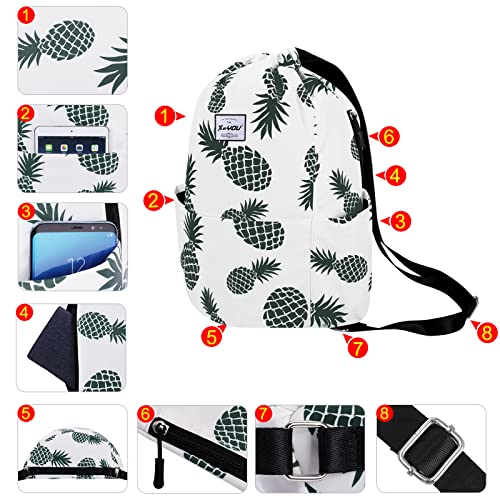 XEYOU Drawstring Backpack Bag Sport Gym Sackpack Beach Cinch Bag | Lightweight Swimming Bag, Water-Resistant Fabric, Travel Daypack for Women and Men - color: Beige Pineapples Pattern