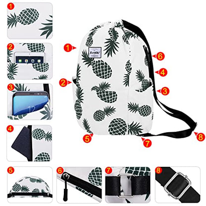 XEYOU Drawstring Backpack Bag Sport Gym Sackpack Beach Cinch Bag | Lightweight Swimming Bag, Water-Resistant Fabric, Travel Daypack for Women and Men - color: Beige Pineapples Pattern