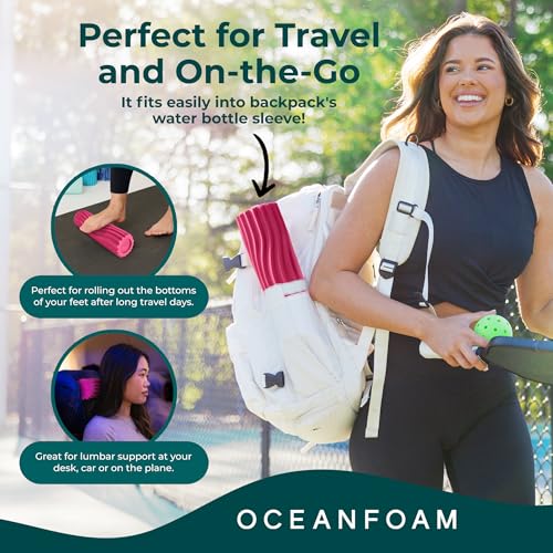 Oceanfoam Ripple Travel Foam Roller (11" x 3.35") Firm Mini Foam Roller for Physical Therapy, Deep Tissue Massage, Back Pain - High Density, Ergonomic Wave Textured, Yoga, Pilates, Exercise (Hot Pink) - color: Hot Pink