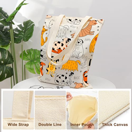 Aesthetic Canvas Tote Bag for Women with Inner Pocket - color: Dog-2