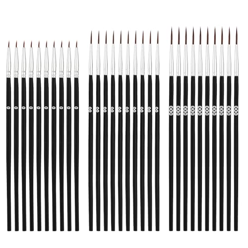 30pcs Detail Paint Brushes, Fine Tip Paint Brush with 3 Sizes #0#00#000 Mini Tiny Miniature Fine Paint Liner Brush for Miniature Painting Classroom Watercolor Acrylic Art Face Painting - color: Black