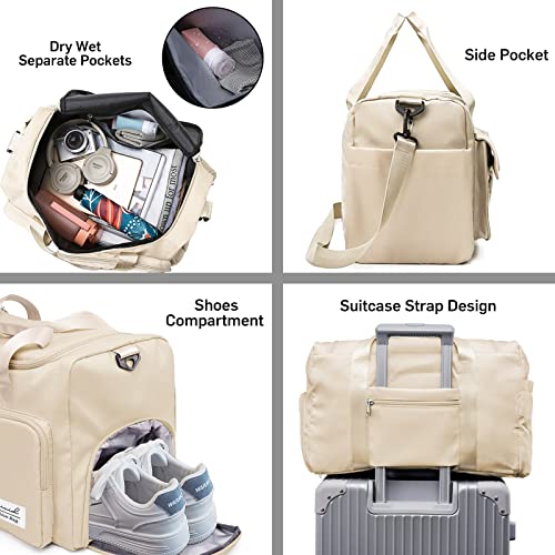 Suruid Gym Bag with Shoe Compartment, Sports Duffle Bag for Women, White - color: White